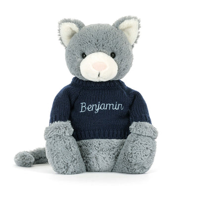 Bashful Kitten with Personalized Navy Jumper
