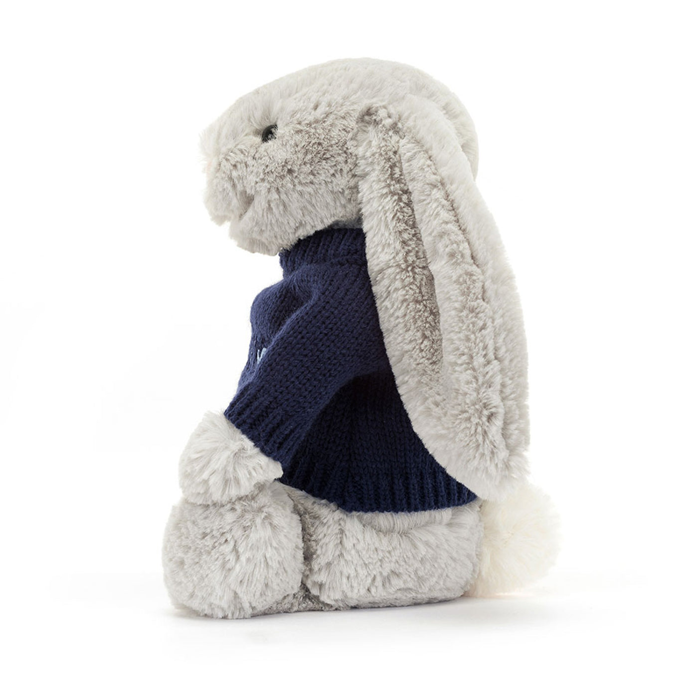 Bashful Silver Bunny with Personalized Navy Jumper
