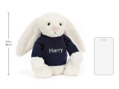 Bashful Cream Bunny with Personalized Navy Jumper