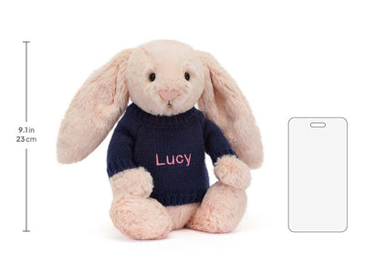 Bashful Blush Bunny with Personalized Navy Jumper