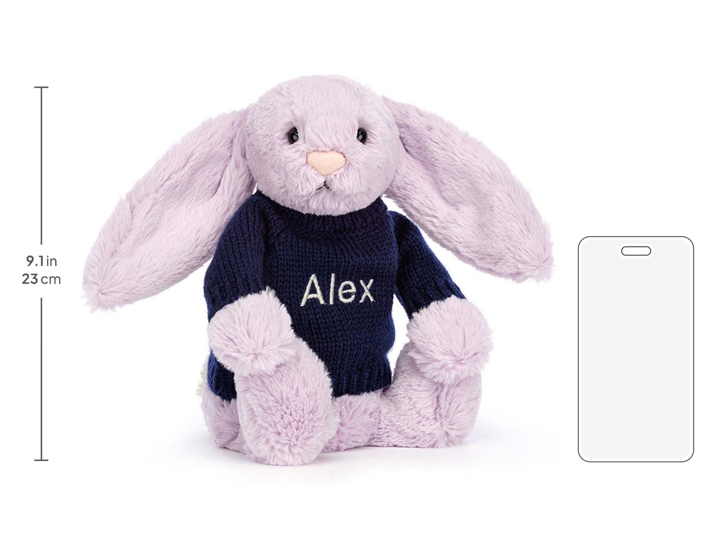 Bashful Lilac Bunny with Personalized Navy Jumper