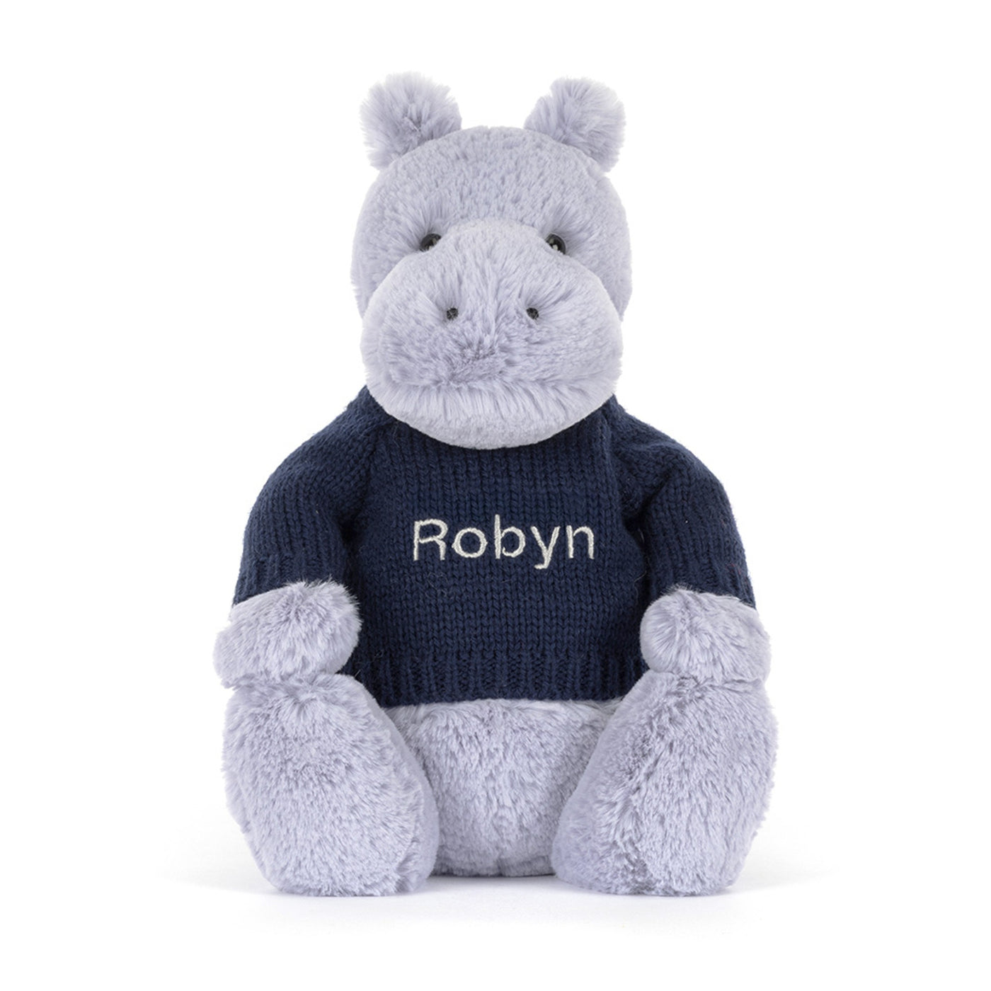 Bashful Hippo with Personalized Navy Jumper