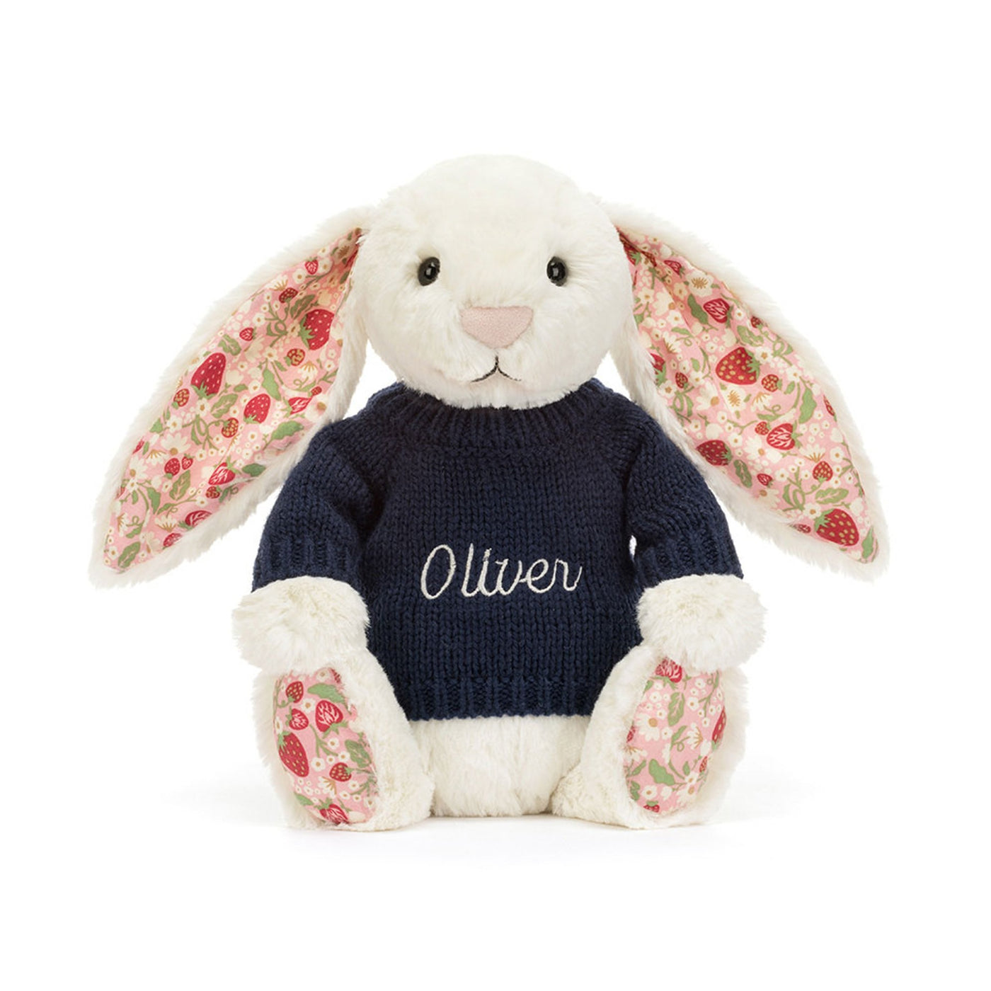 Blossom Cream Bunny 'Berry' with Personalized Navy Jumper