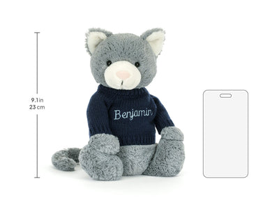 Bashful Kitten with Personalized Navy Jumper